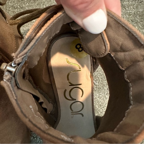 Sugar Brown Lace-Up Peep Toe Ankle Booties- Size 8 - Picture 6 of 9